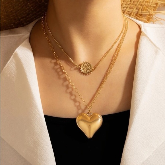 Gold Heart & Charm Layered Necklace - Picture 1 of 3